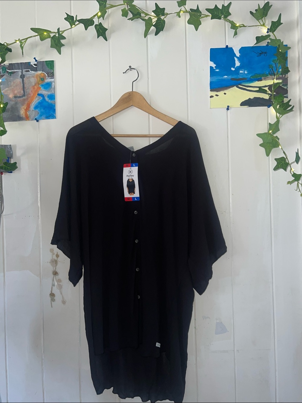 Hurley Black Button-Front Oversized Tunic